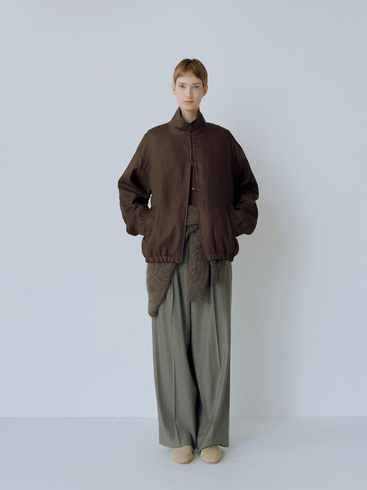 LIGHT LINEN SHIRRED LIGHT ZIP JACKET, Brown