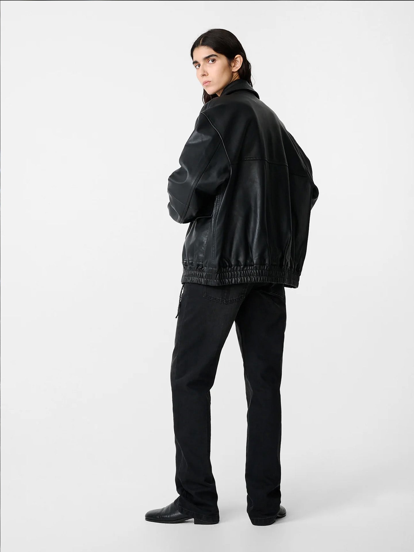 LEATHER BOMBER, BLACK
