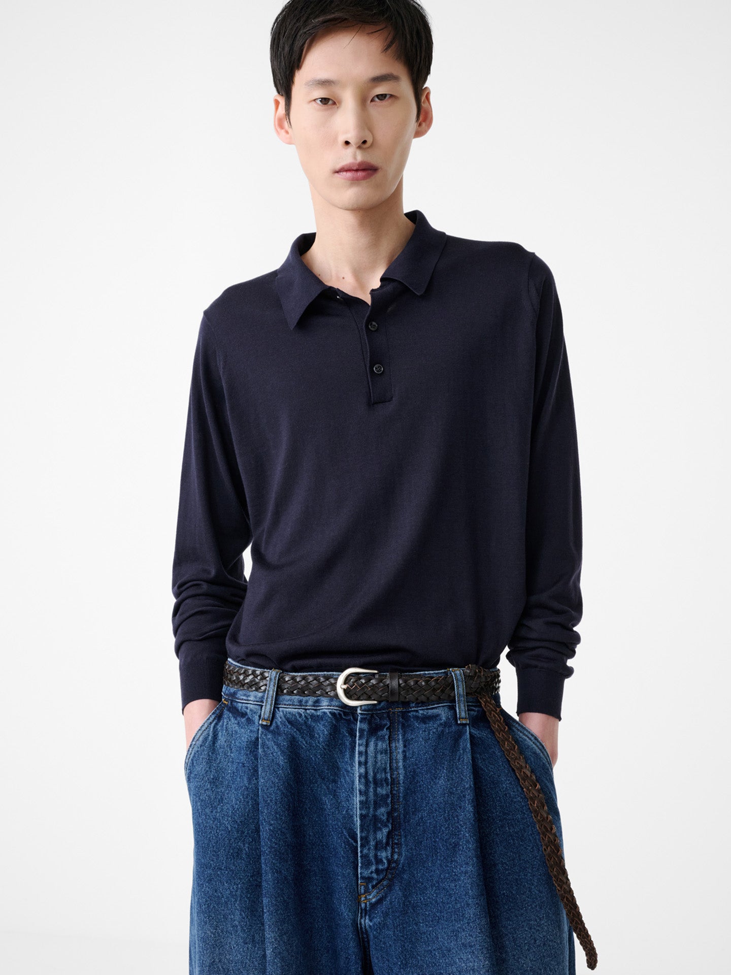 LONG SLEEVE POLO, DARK NAVY