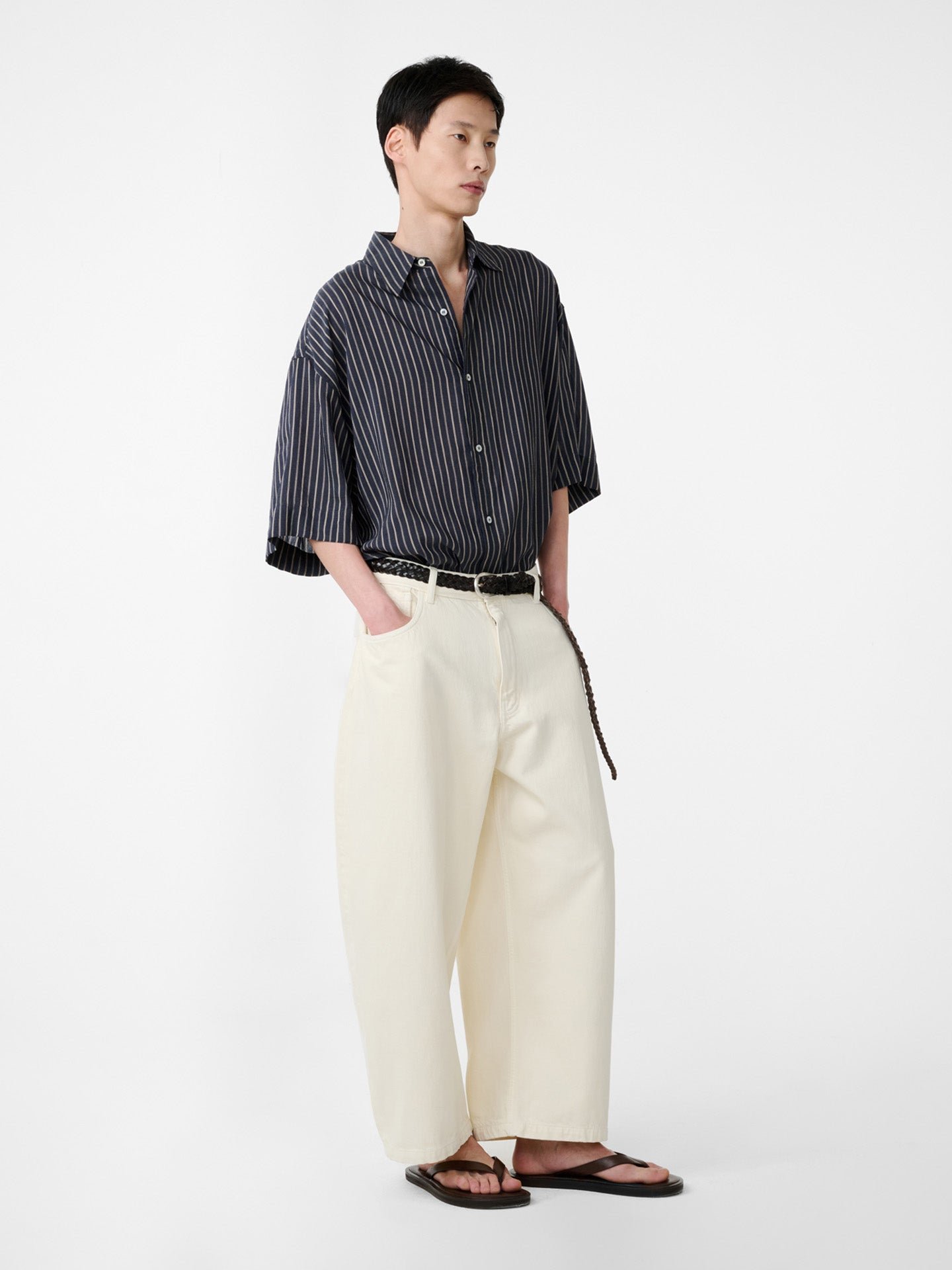 OVERSIZED SHORT SLEEVE SHIRT, LYOCELL SILK STRIPE