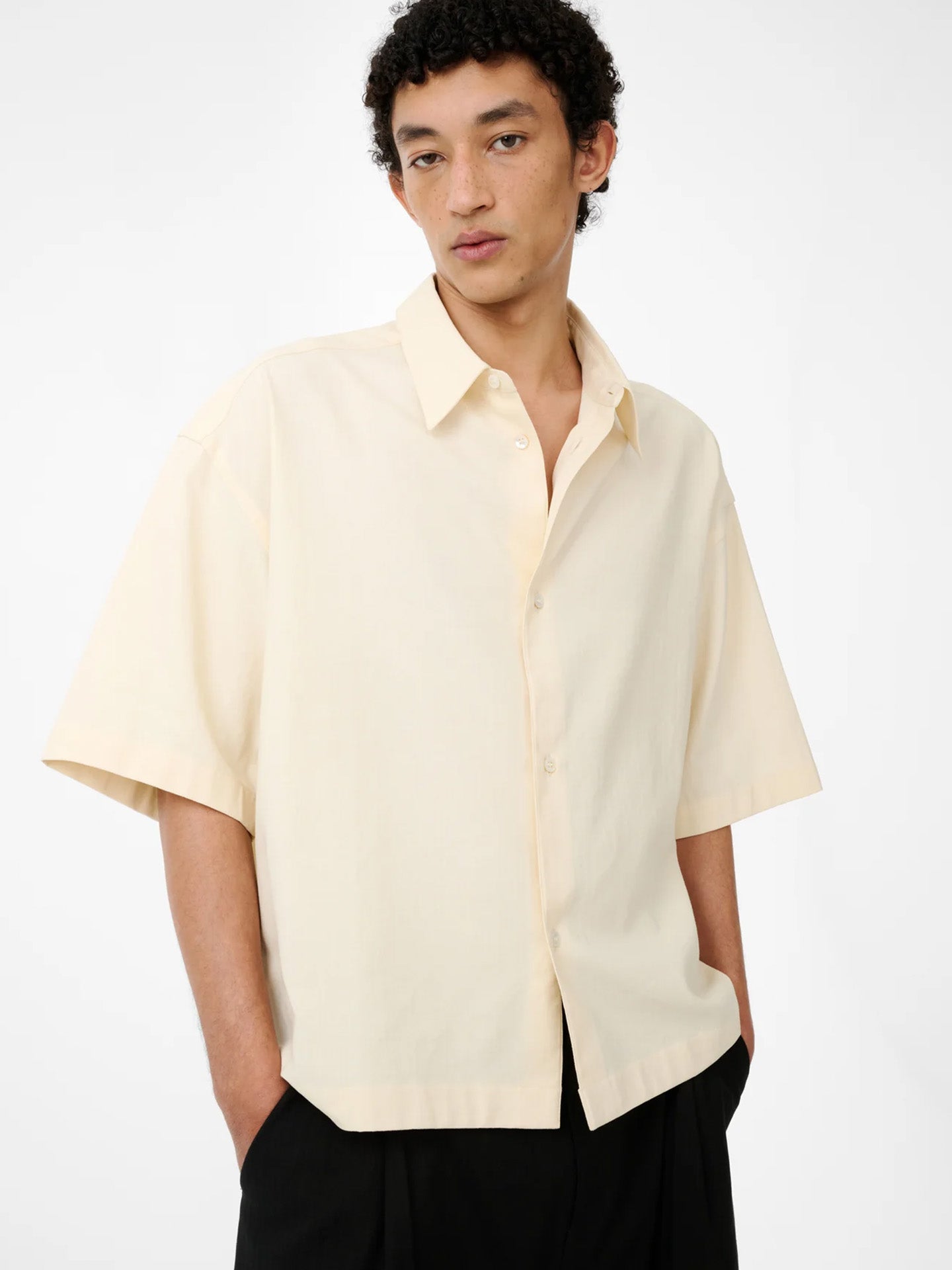 SHORT SLEEVE BOXY SHIRT, ANTIQUE WHITE