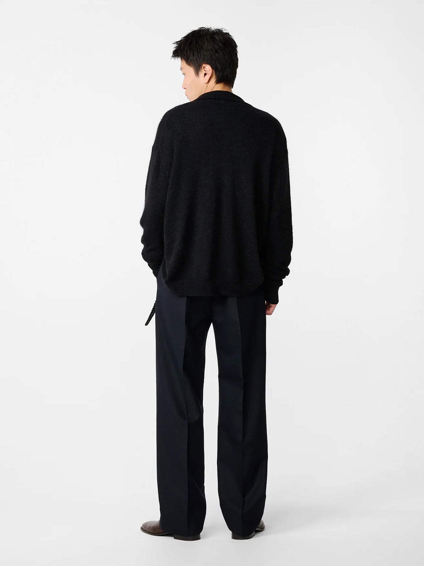 POLO COLLAR CARDIGAN, BLACK