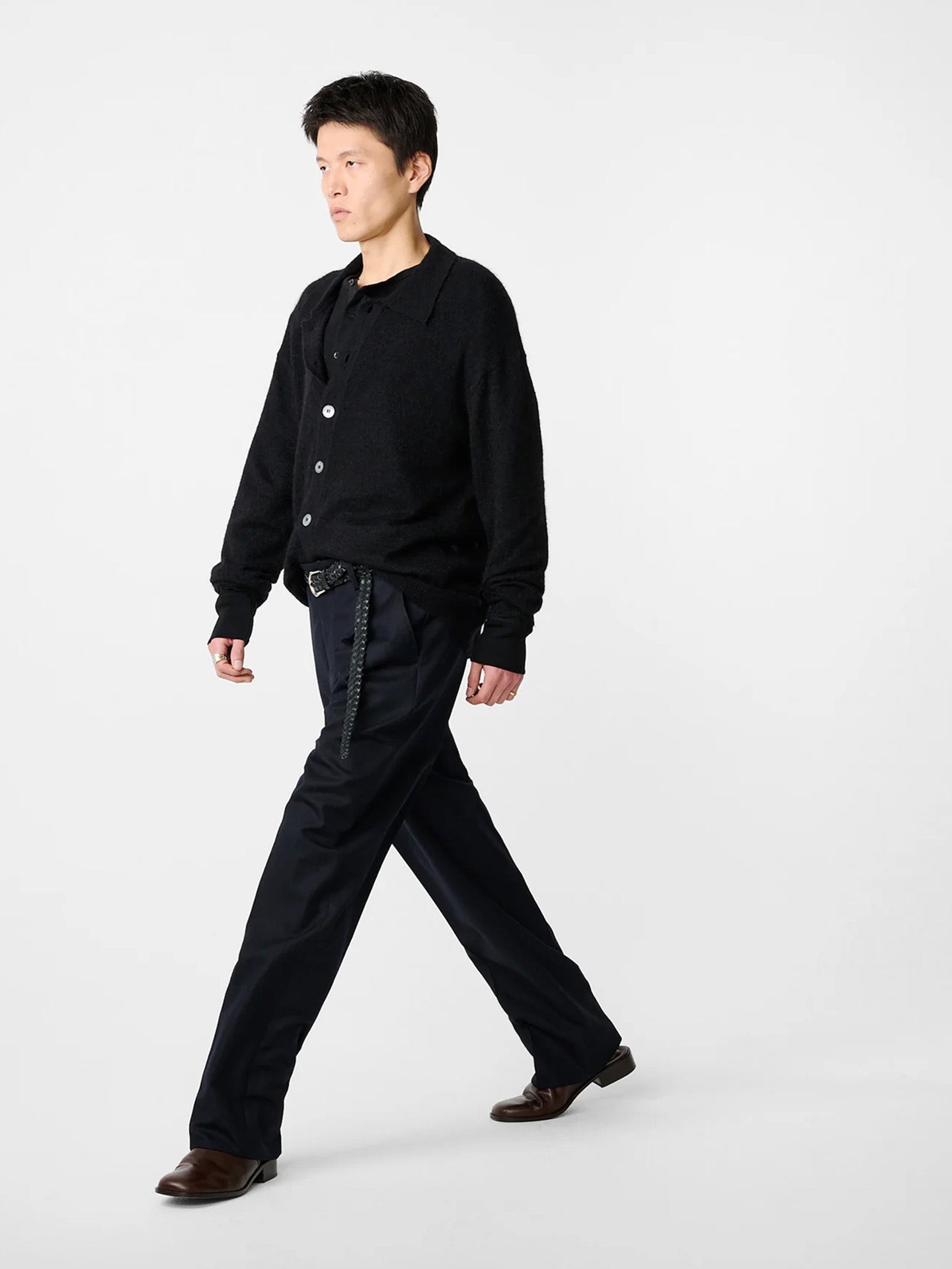 POLO COLLAR CARDIGAN, BLACK
