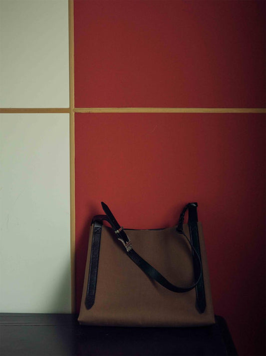 CANVAS CROWN TOTE BAG, Khaki Contrast