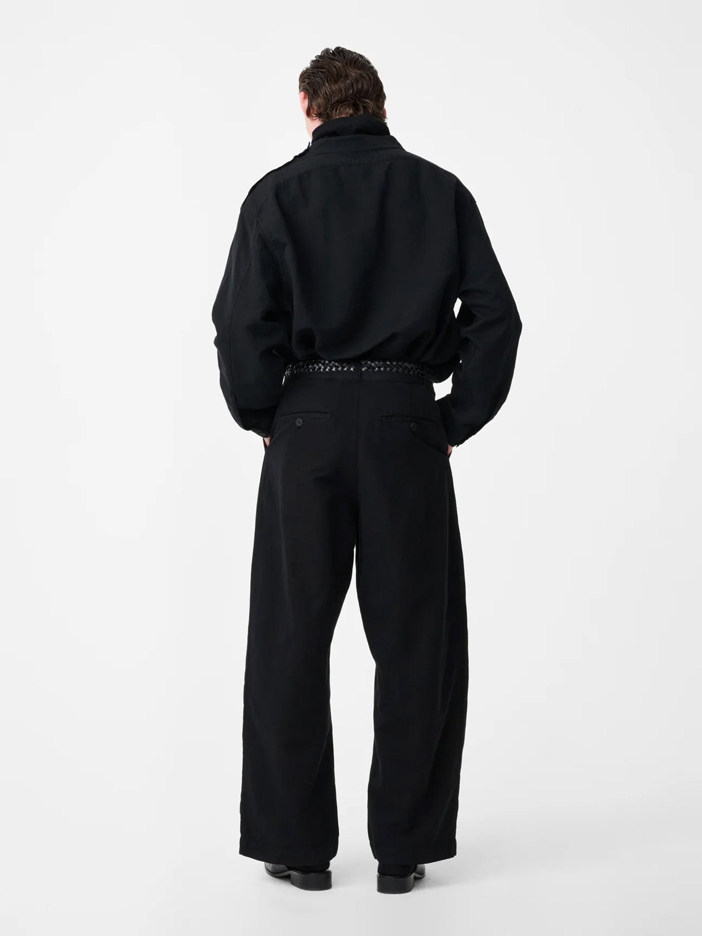STAND COLLAR POPOVER SHIRT, BLACK