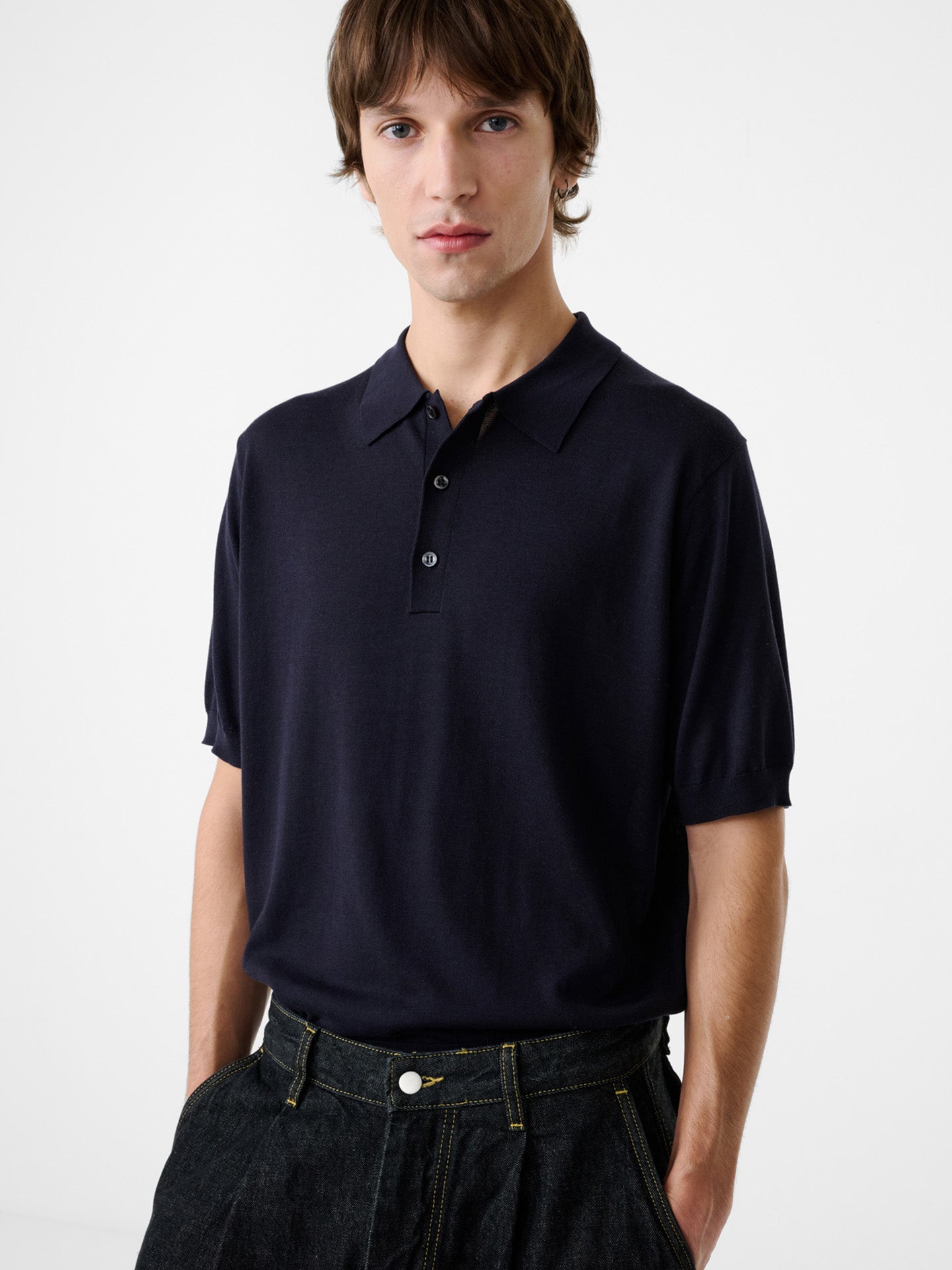 KNITTED POLO, DARK NAVY