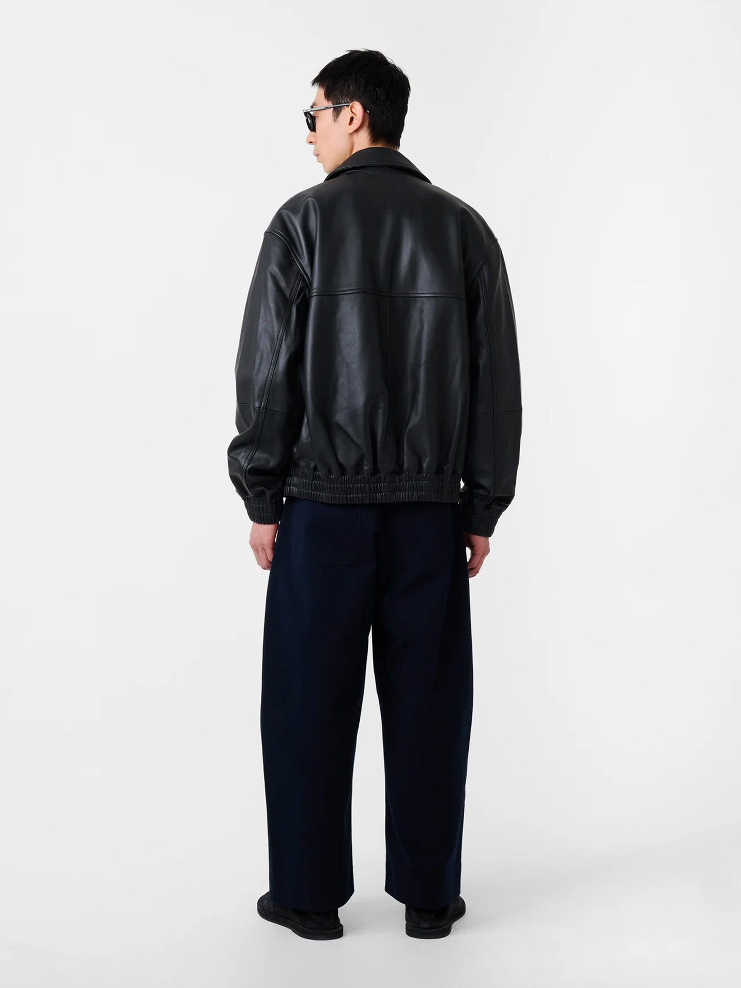 LEATHER BOMBER, BLACK