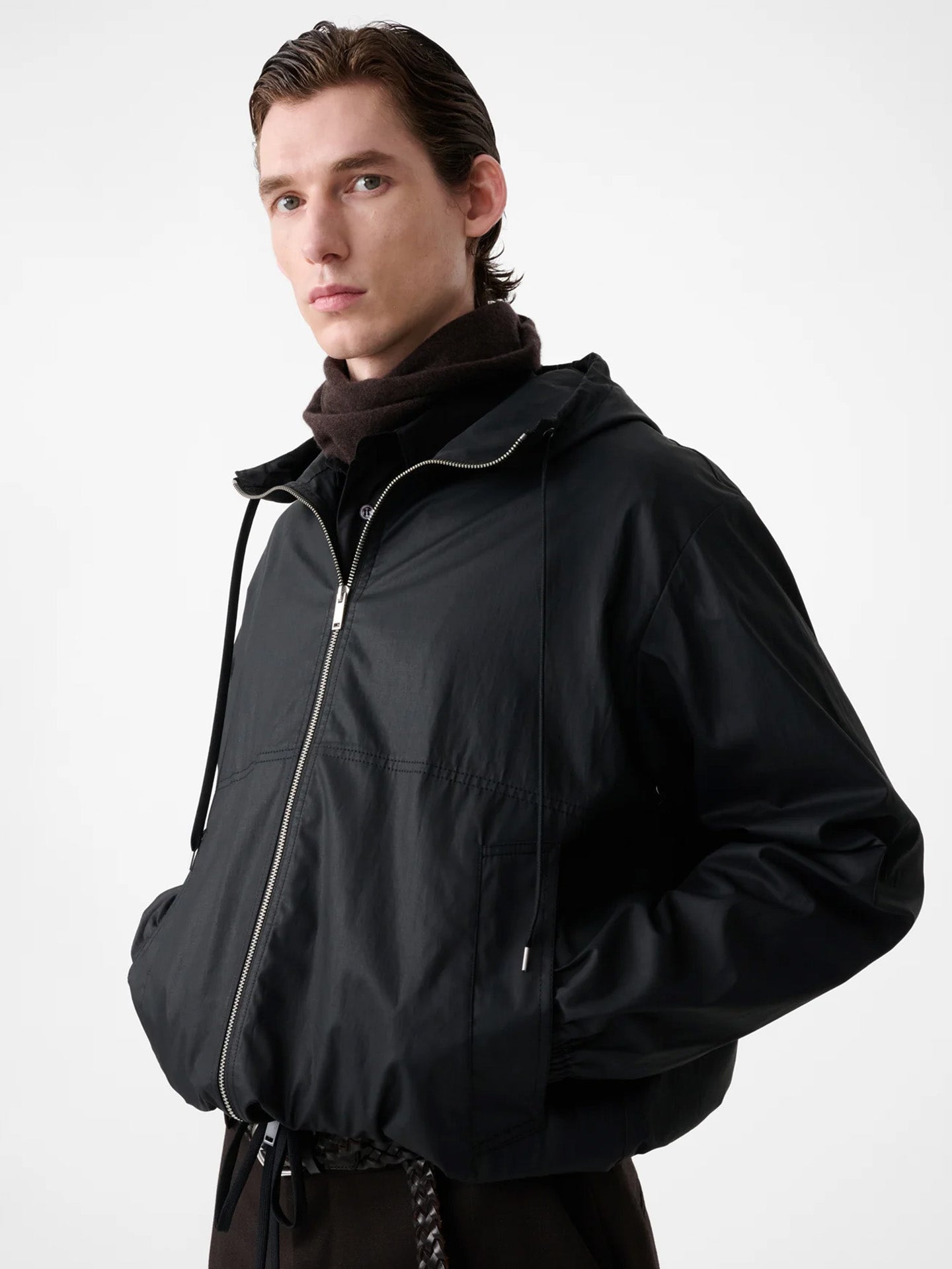 HOODED ZIP UP JACKET, BLACK