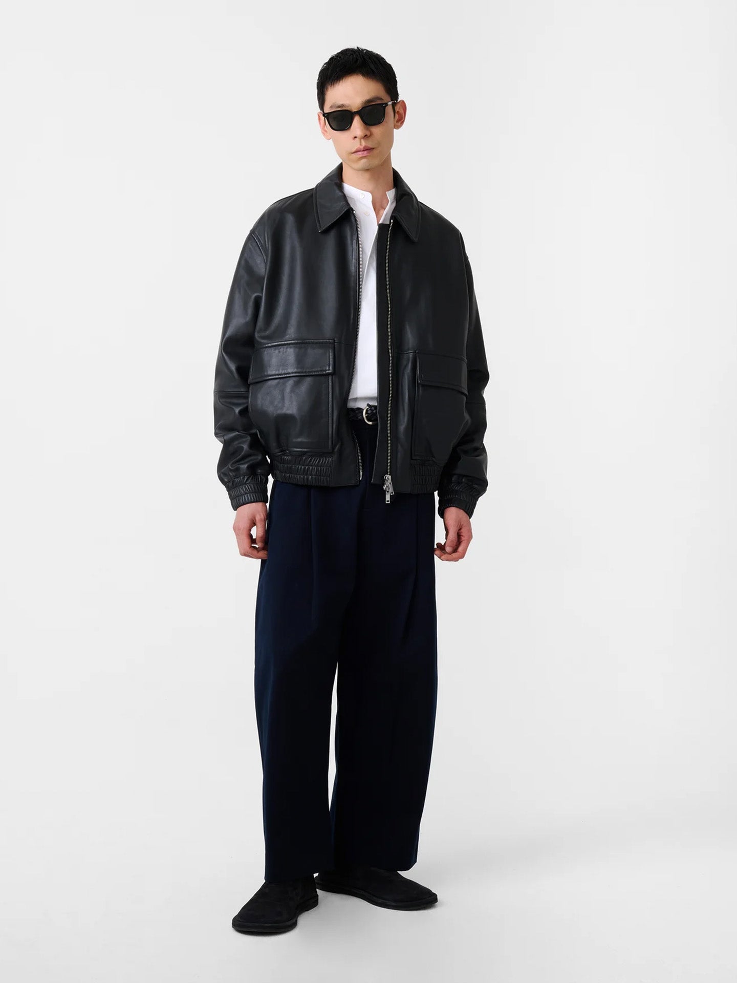 LEATHER BOMBER, BLACK