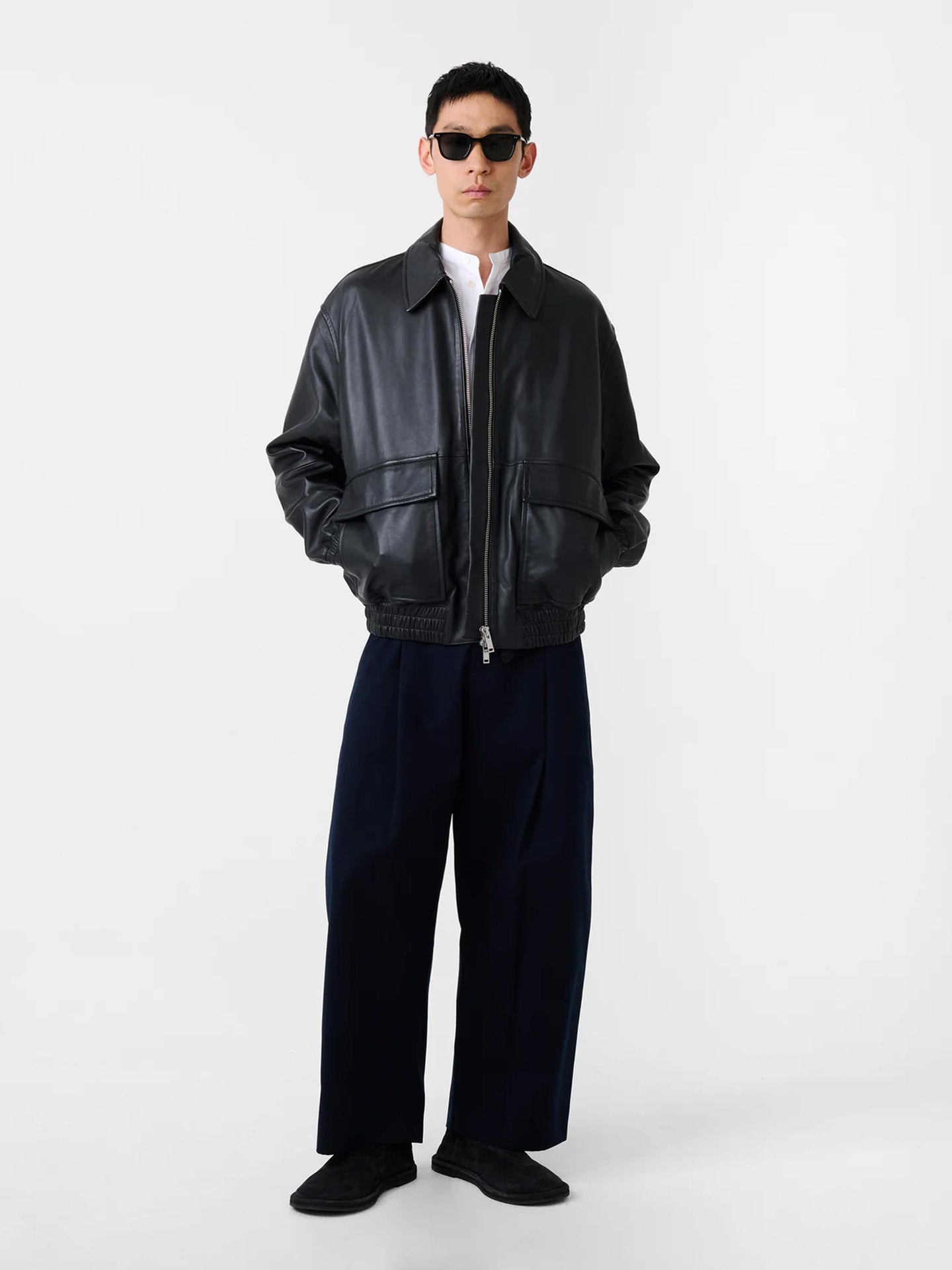 LEATHER BOMBER, BLACK